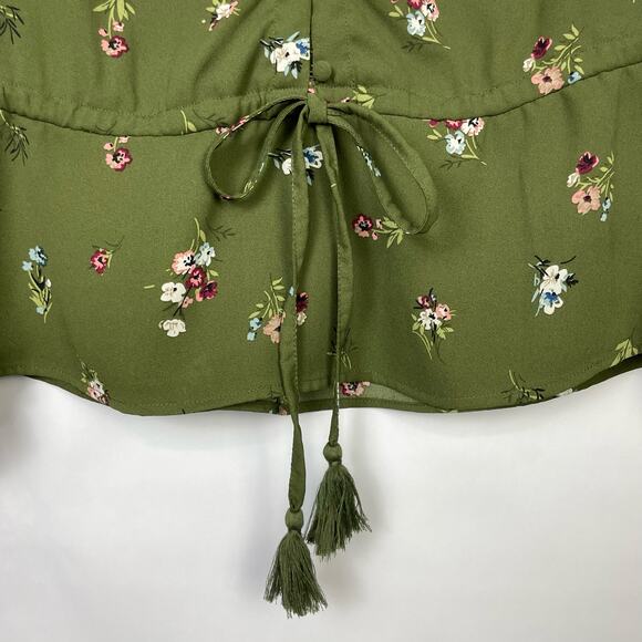 Miami x Francesca's | NWT Rayna Green Floral Print Long Sleeve Tie Waist Blouse - Picture 4 of 10
